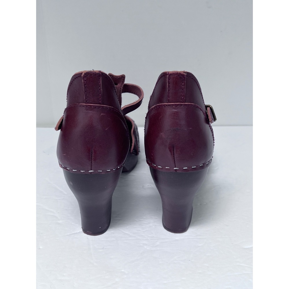 Swedish Hasbeens T-Strap Luxury Clogs Brown Leather Wood Heel Sandals (41) 9.5 - Picture 8 of 10